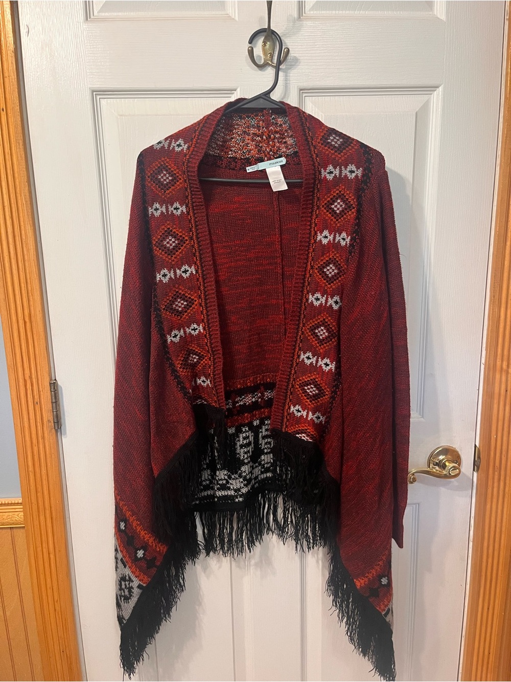 Maurice’s Red Open-Front Fringe Shawl Cardigan - Women's Jacket & Coat